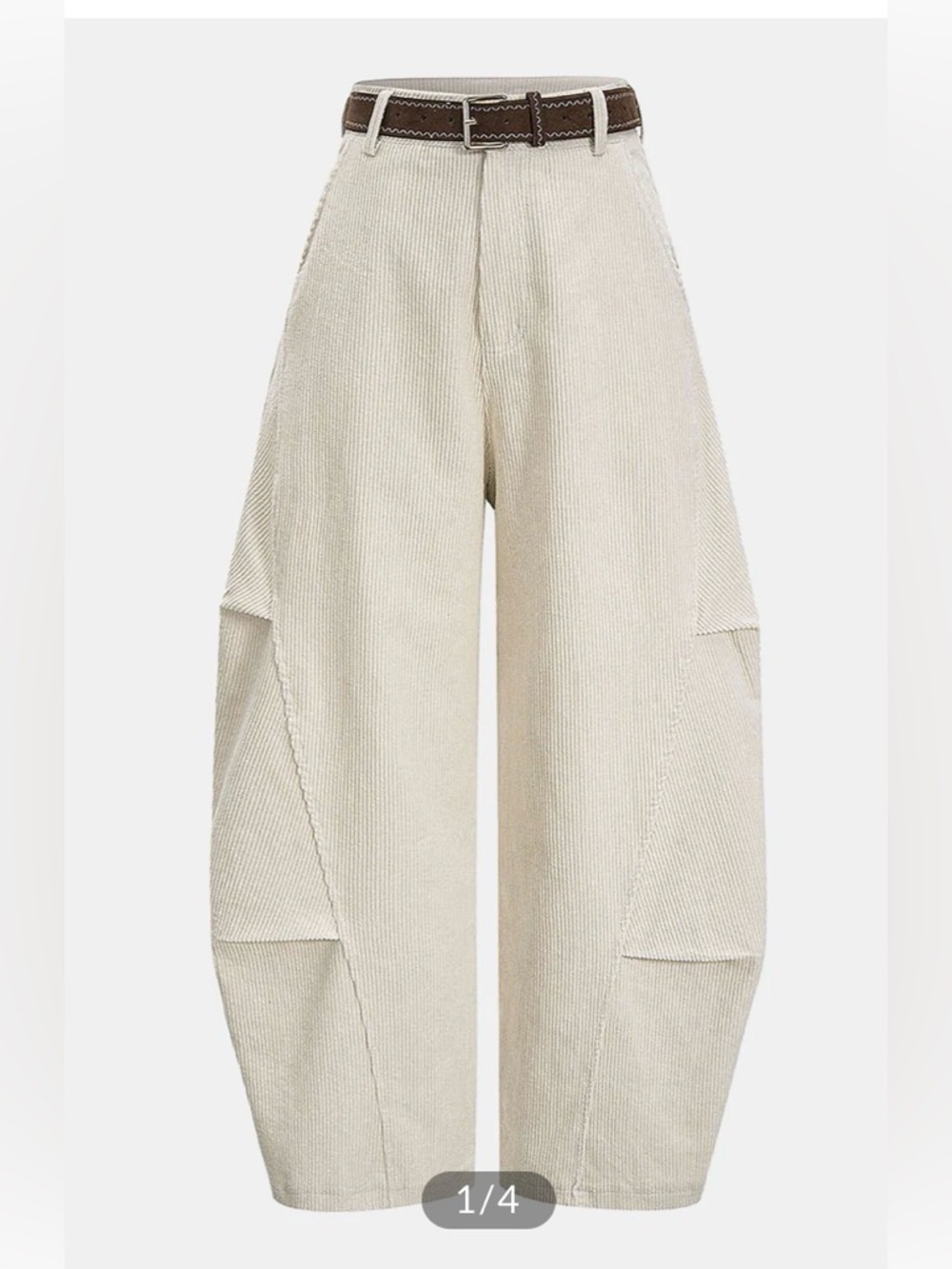 Commense belted corduroy curved wide - leg pants
